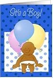 Its a Boy! Birth announcement. Newborn! Cartoon baby and balloons. Card