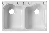 KOHLER K-5818-5U-0 Hartland Double Equal Undercounter Sink with Five-Hole Faucet Drilling, White