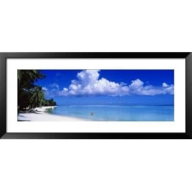 Ocean, Water, Clouds, Relaxing, Matira Beach, Tahiti, French Polynesia, South Pacific, Island Places Framed Art Poster Print by Panoramic Images, 51x23
