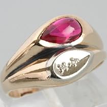 Retro 10K Yellow Gold Lab Created Ruby Cabochon & Diamond Ring