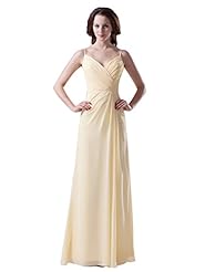 A-line V-neck Floor Length Ruched Lace Chiffon Spaghetti Strap Natural   Waistline Bridesmaid Dress 