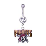 Pittsburgh Pirates 316L Stainless Steel Belly Ring with Cubic Zirconia - 14G 5/8 Inch Bar Length - Sold Individually