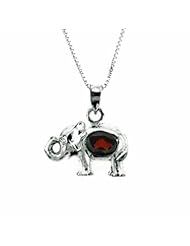 Sterling Silver Genuine Garnet Elephant Pendant