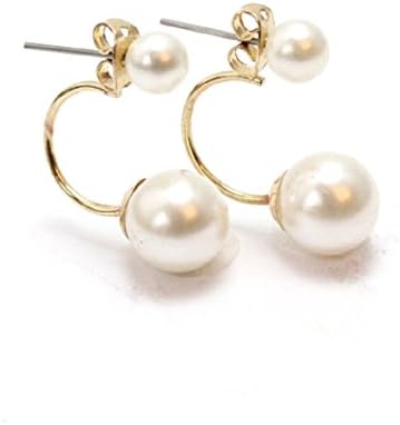 Affordable Jewelry Gold Cream Pearl Ear Jacket Double Sided Stud Back Front Earrings Bridesmaid Gift
