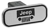 Logo Hitch Ware by TM - Jeep Grille - Rectangle - Black Windshield - Polished - 2" Receiver Hitch Plug