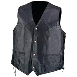 Diamond Plate Hand-Sewn Pebble Grain Genuine Leather Vest Medium Antique Brass Hardware