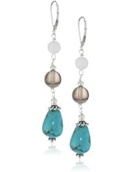 Turquoise, Smoky Quartz and White Agate with Sterling Silver Leverbacks Drop Earrings