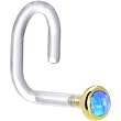 18 Gauge 1/4" Yellow Gold 2mm Blue Synthetic Opal Bioplast Nose Ring