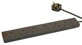 Black 6 Gang Extension Socket With Lead Fitted With 13A Plug. Hanging Bag 2m