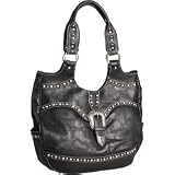Faux Leather Large Western Handbag - Black - Durango - Bandana