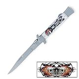 Rebel Edge Tribal Skull Stiletto Folding Knife