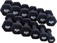 Body Sport Black Neoprene Dumbbell Set Includes Two Each 1-, 2-, 3-, 4-, 5-, 6-, 7-, 8-, 9-, 10-, 12- And 15-lb. Weights Great for Your Gym or Fitness Center