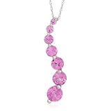 10k White Gold, June Birthstone, Lab-Created Pink Sapphire Journey Pendant, 18