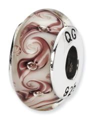 Sterling Silver White And Mauve Swirl Hand-blown Glass Charm