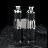 Stainless Steel & Black Leather Double (2) 6 oz Sided Binoculars Flask