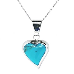 Sterling Silver Turquoise Inlay Heart Pendant, 18"