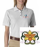 Women's polo shirt with embroidered image of: orchid art nouveau