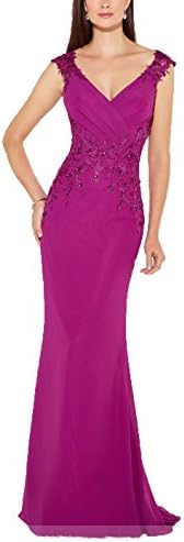 Pandora Dress Women's Prom Dresses V-Neck Sheath Mermaid with Applique Long Evening Dress