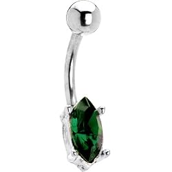 Emerald Green Gem Teardrop Solitaire Belly Ring