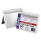 Oxford Spiral Bound Index Cards, Ruled, Perforated, 3" x 5", White, 50 Cards/PK