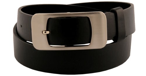 Womens Black Sleek Look Large Square Buckle Belt Medium