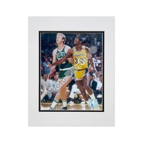  Larry Bird and Magic Johnson, (Blocking #2) Double Matted 8 inch X 10 inch Photograph (Unframed)