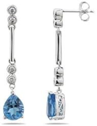 Blue Topaz & Diamond Dangle Earrings in 14K White Gold