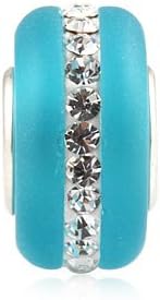 Kera Style Turquoise Murano Frosted Glass Bead with Clear Swarovski Crystal December Birthstone 925 Sterling Silver Solid Core Charm Fits Pandora Chamilia Biagi Troll Beads Europen Style Bracelets