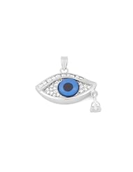 Unique Sterling Silver Evil Eye Pendant with Baguette and Round Cubic Zirconia, And A Dangling Tear-Drop Accent