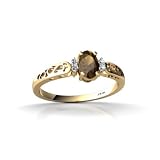 14K Yellow Gold Genuine Oval Smoky Quartz and Diamond Filligree Ring