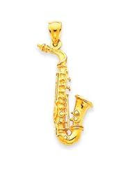 14k Gold Solid Polished 3-D Saxophone Pendant