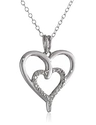 Sterling Silver White Diamond (0.06cttw, I-J Color, I1-I2 Clarity) Double Open Heart Pendant Necklace, 18"