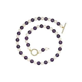 Cultured Pearl and Amethyst Necklace : 14K Yellow Gold - 75.00 CT TGW by FineJewelryVault