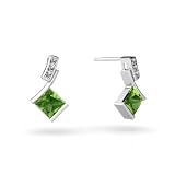 14K White Gold Genuine Square Peridot Drop Earrings
