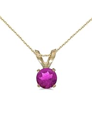 14k Yellow Gold Round Pink Topaz Pendant plus 18" Chain