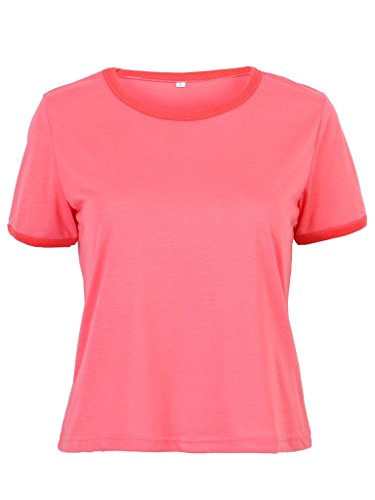 PERSUN Women's Cotton Short Sleeve Cropped Top Ringer T-shirt