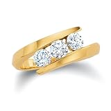 14K Yellow Gold 3 Stone Channel Set Round Diamond Promise Ring (1/2 cttw, H-I, SI)
