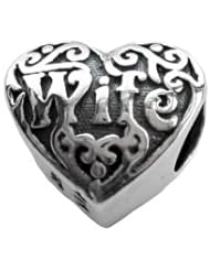 Genuine Zable (TM) Product. 925 Sterling Silver "Wife" Heart Charm. 100% Satisfaction Guaranteed.