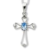 Sterling Silver Blue Topaz Cross Necklace with 18 inch Sterling Silver Chain