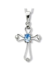 Sterling Silver Blue Topaz Cross Necklace with 18 inch Sterling Silver Chain
