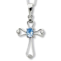 Sterling Silver Blue Topaz Cross Necklace with 18 inch Sterling Silver Chain