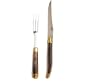Large Laguiole Carving Set Horn Tip Handle 2 Brass Bolsters