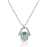 14k White Gold Diamond and Turquoise Hamsa Pendant (1/5cttw, JK, I2-I3), 16