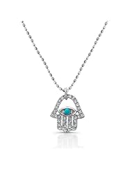 14k White Gold Diamond and Turquoise Hamsa Pendant (1/5cttw, JK, I2-I3), 16"