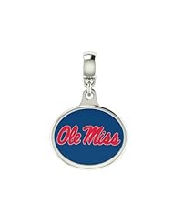 Mississippi Rebels Enameled Drop Charm. Solid Sterling Silver with Enamel