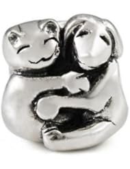 Hugging Dog & Cat 925 Sterling Silver Bead fits European Charm Bracelet