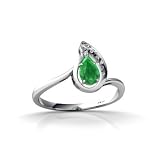 14K White Gold Genuine Pear Emerald and Diamond Ring