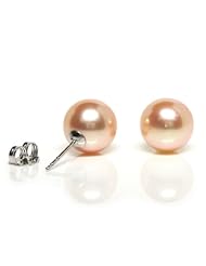 HinsonGayle AAA Gem Collection 10.0-10.5mm Naturally Pink Cultured Pearl Stud Earrings (Solid 14K White Gold)
