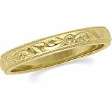 14k Yellow Gold Hand-Engraved Wedding Band For Men and Women - Sizes 5 - 12, no half sizes