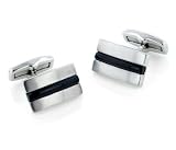 Black Stripe Curved Rectangular Swivel Back Brushed Stainless Steel Cufflinks